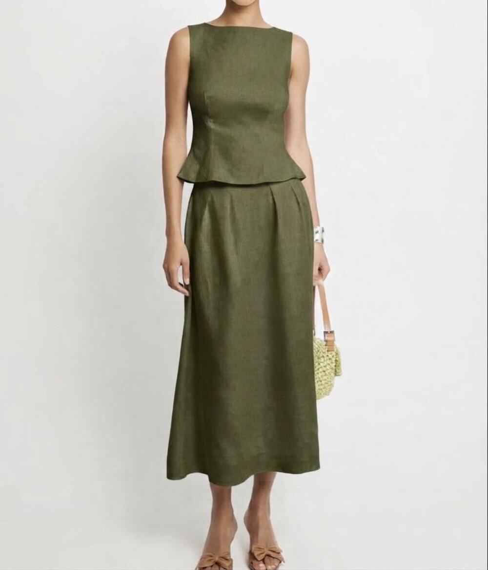 New few Moda O.P.T Aveline linen olive green skirt set $222 sz 2